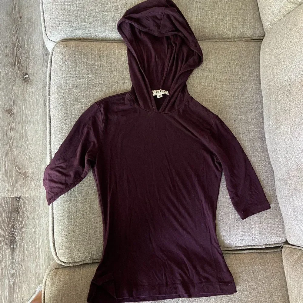 Bebe Hooded Top – Plum Purple – Soft Stretch – 3/4 Sleeve S
